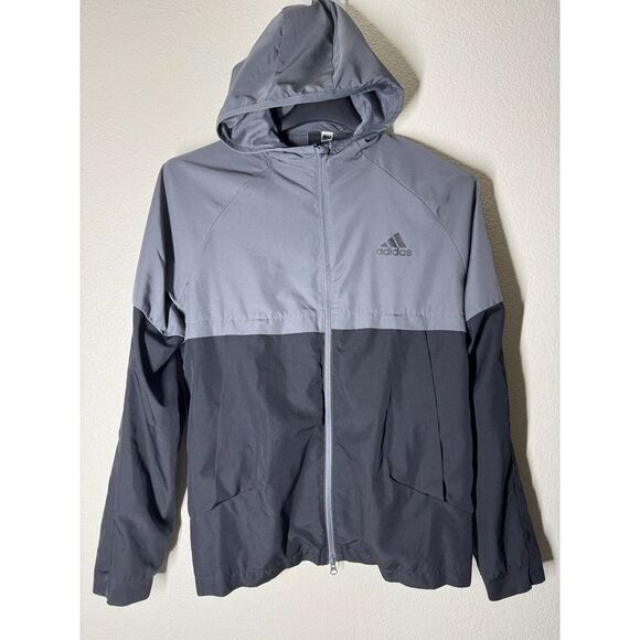 Super Rare Vintage Adidas Jacket Windbreaker Gray‎ Black Medium Zipper Pockets - Picture 1 of 6